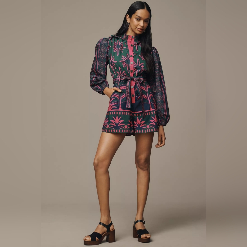 FARM Rio Pink and Green Patterned Jumpsuit